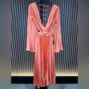 Ieena Mac Duggal Elegant Coral Pleated Dress